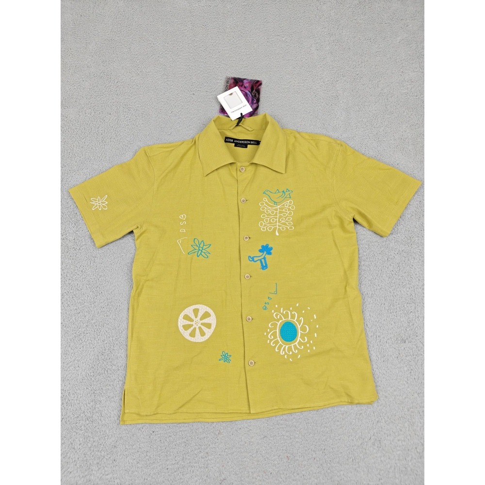 Andersson Bell Shirt Mens XL Yellow April Embroidery Open Camp Collar‎ atb1054m
